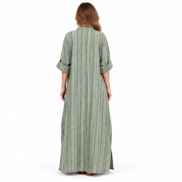 Cotton Kaftan Elegant Sage Green Stripes-4