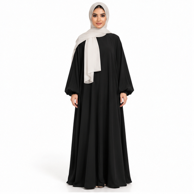 Elegant Black Jilbab With Flowing Sleeves-1