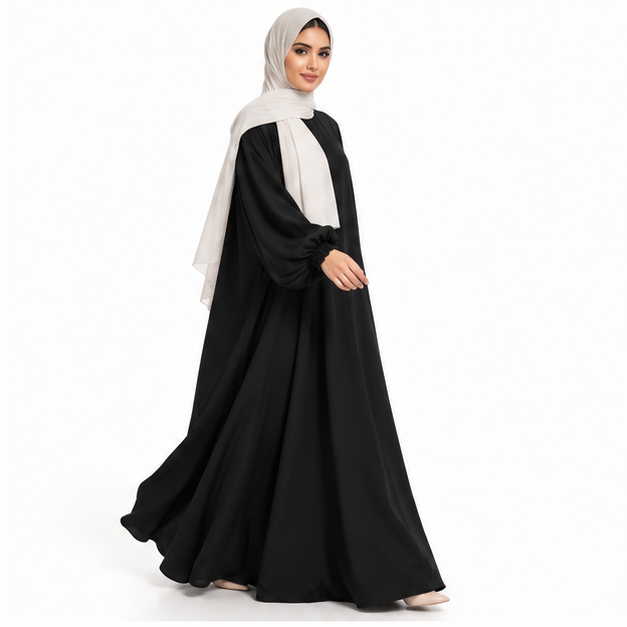 Elegant Black Jilbab With Flowing Sleeves-3