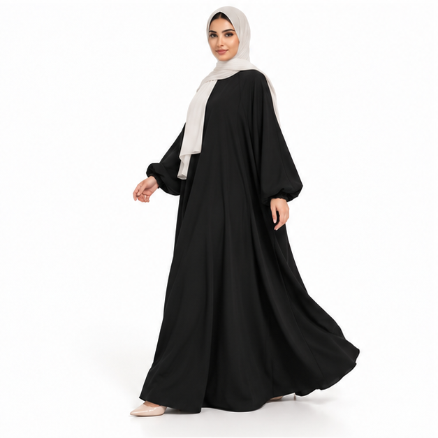 Elegant Black Jilbab With Flowing Sleeves-2