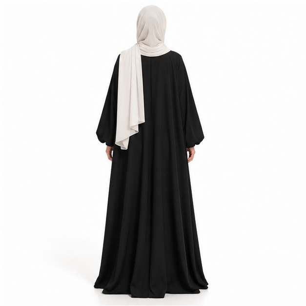 Elegant Black Jilbab With Flowing Sleeves-4