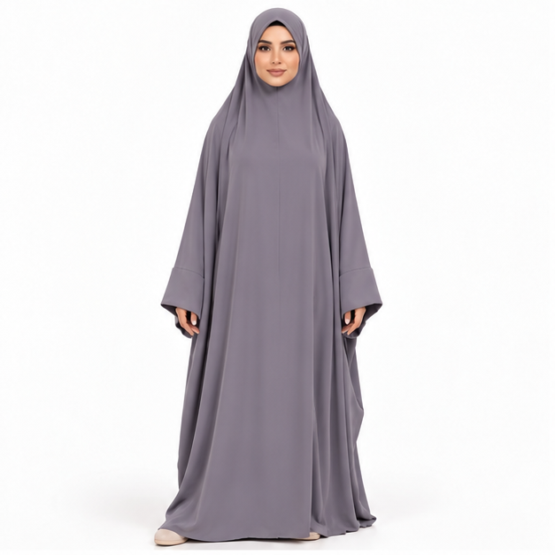 Elegant Grey Lavender Full Coverage Jilbab-1