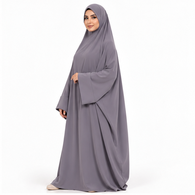 Elegant Grey Lavender Full Coverage Jilbab-3