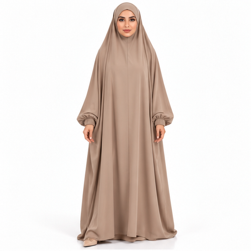 Elegant Taupe Beige Full Coverage Jilbab-1
