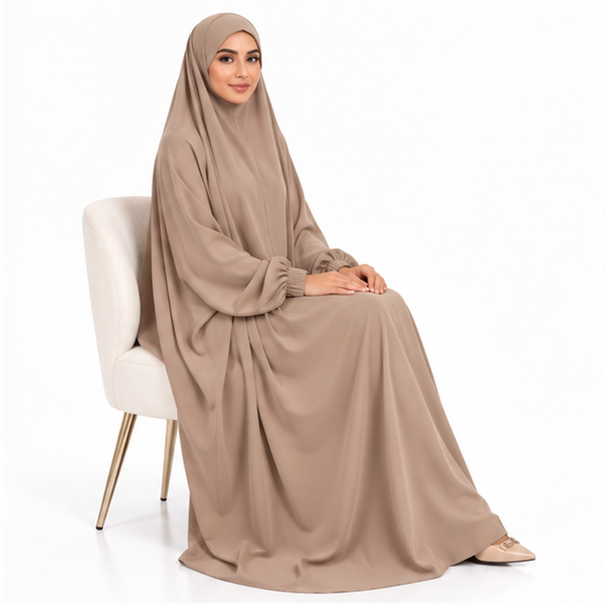 Elegant Taupe Beige Full Coverage Jilbab-3