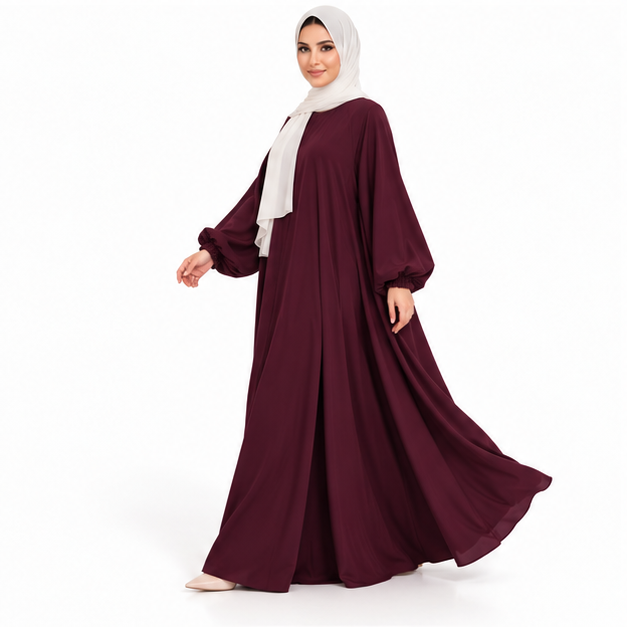 Elegant Purple Jilbab With Flowing Sleeves