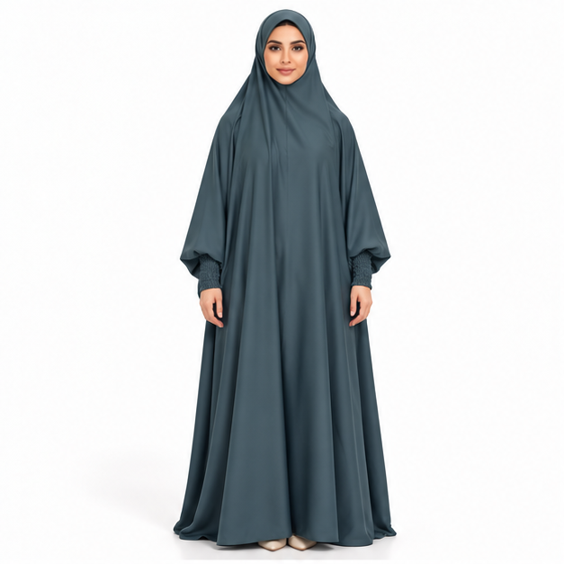 Elegant Grey Blue Flowing Modest Jilbab