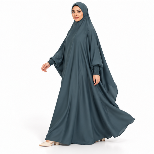 Elegant Grey Blue Flowing Modest Jilbab-3