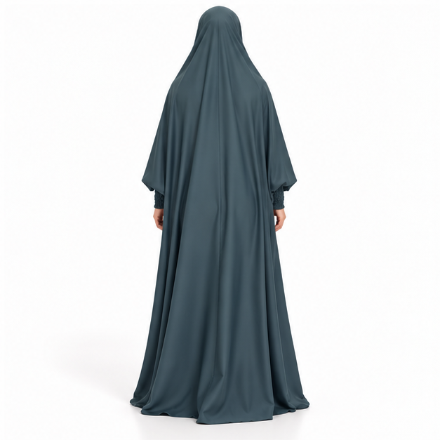 Elegant Grey Blue Flowing Modest Jilbab-4