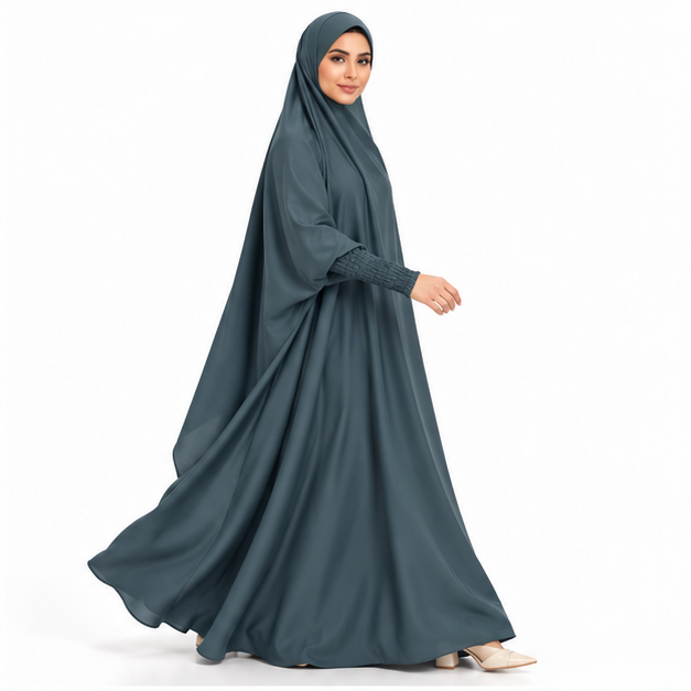 Elegant Grey Blue Flowing Modest Jilbab