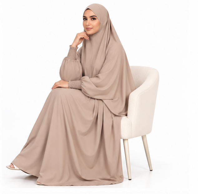 Elegant Khaki Jilbab With Flowing Design-3