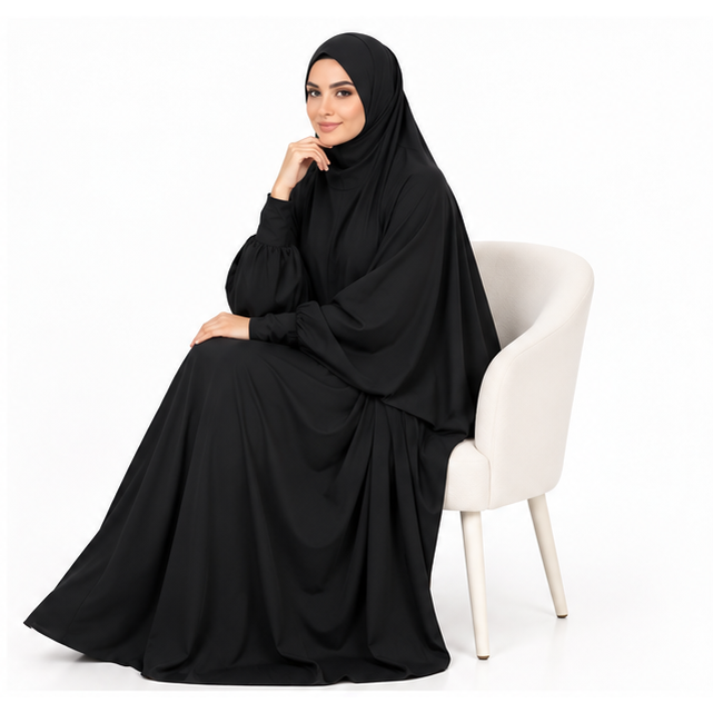 Elegant Black Jilbab With Flowing Design-3