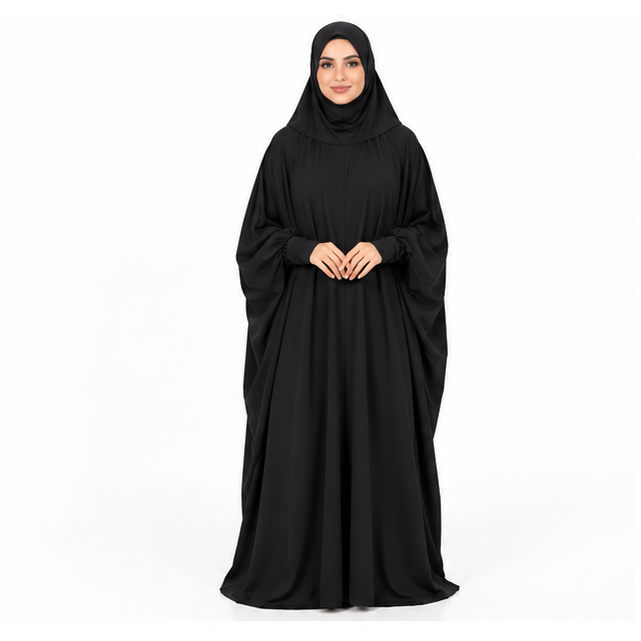 Elegant Black Jilbab With Flowing Design-1