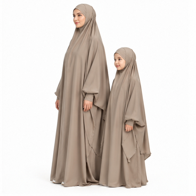Elegant Khaki Matching Mother Daughter Jilbab-3
