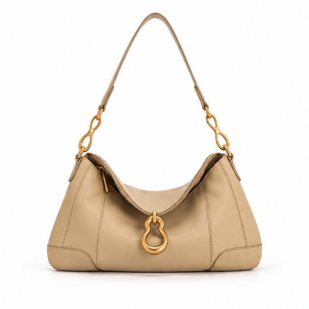 Elegant Apricot Gold Hardware Shoulder Bag-4