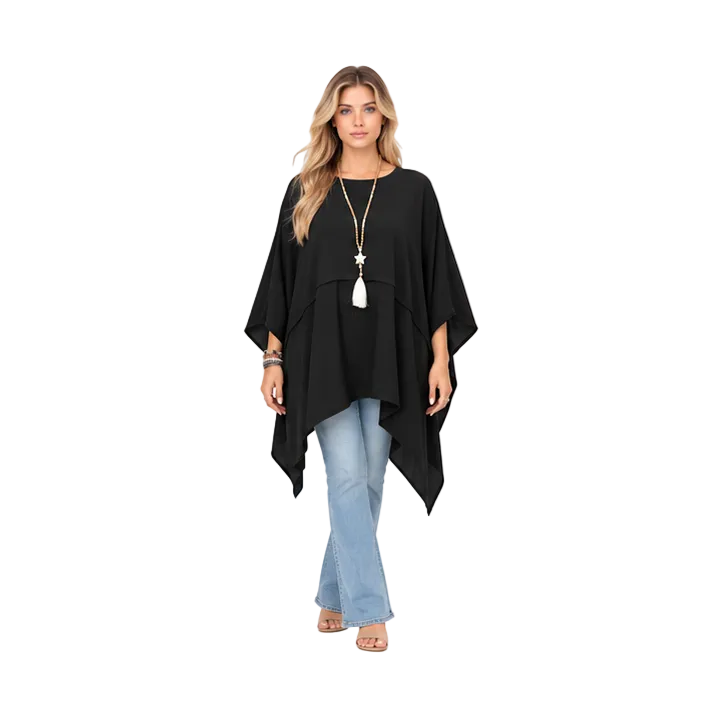 Elegant Black Asymmetrical Flowy Kaftan Top-1