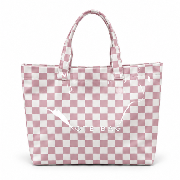 Pink Checkered Glossy Everyday Carry Tote-4