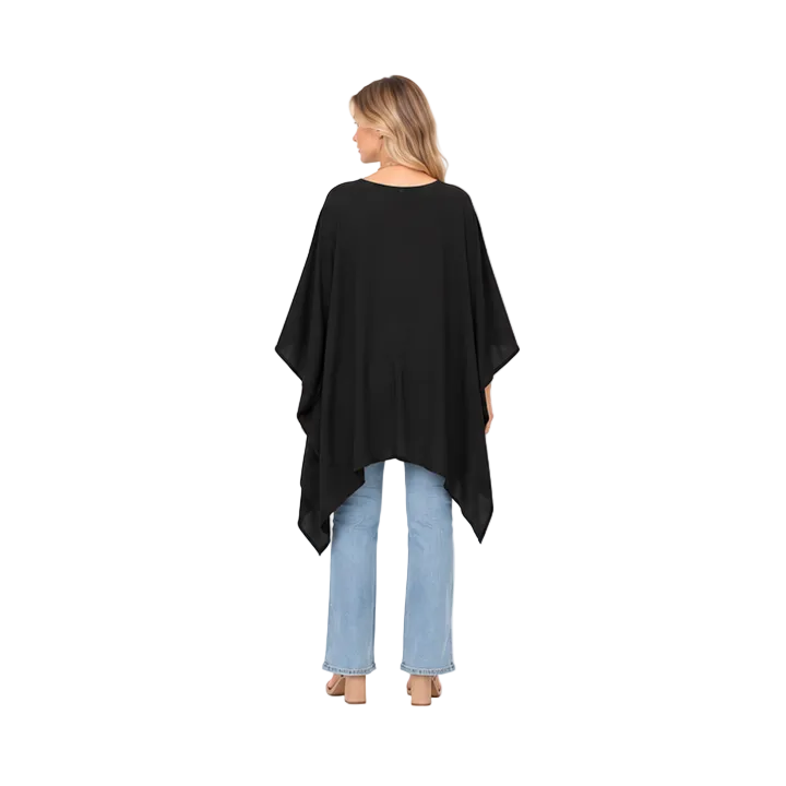 Elegant Black Asymmetrical Flowy Kaftan Top-4