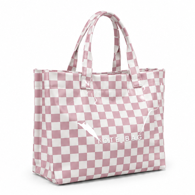 Pink Checkered Glossy Everyday Carry Tote-1