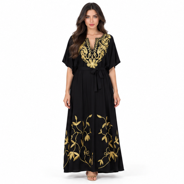 Black Kaftan With Elegant Gold Embroidery-1