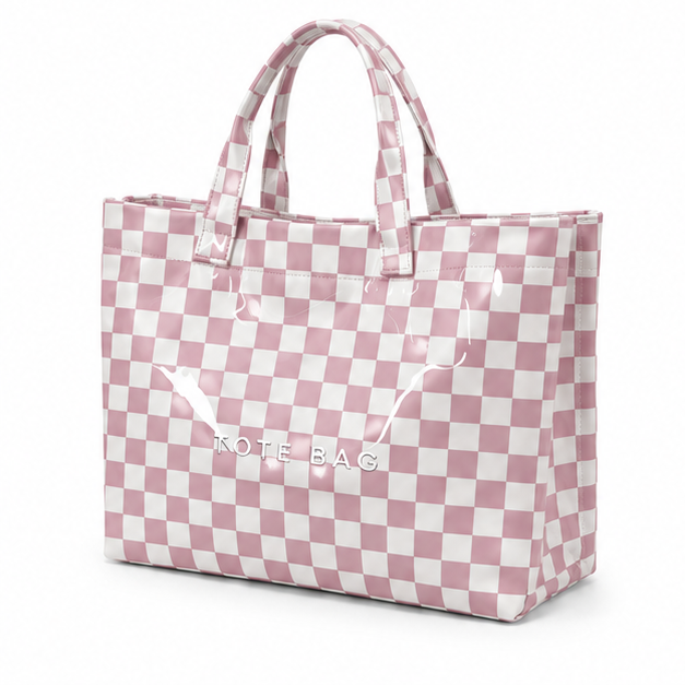 Pink Checkered Glossy Everyday Carry Tote-3