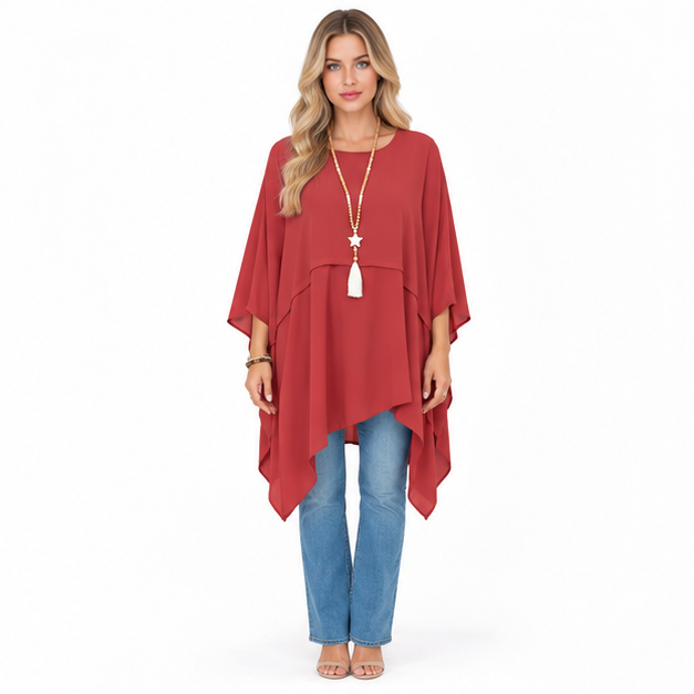 Elegant Rust Red Flowy Kaftan Top