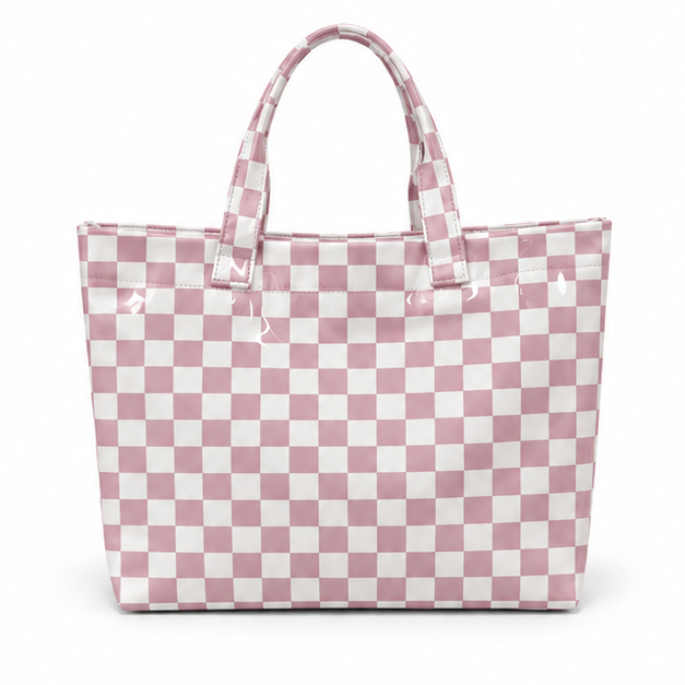 Pink Checkered Glossy Everyday Carry Tote-2