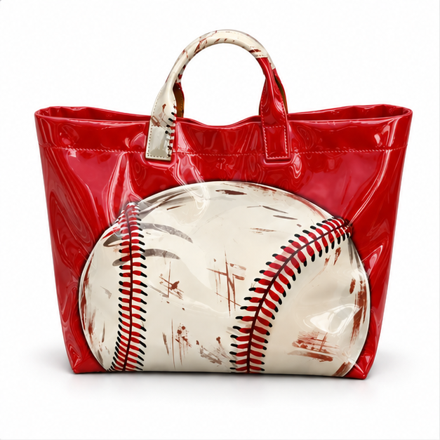 Glossy Baseball Graphic Red Tote Bag-4