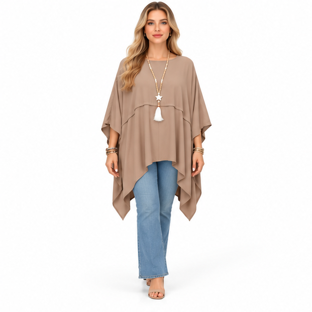 Elegant Taupe Beige Flowy Kaftan Top-1
