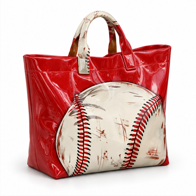 Glossy Baseball Graphic Red Tote Bag-1