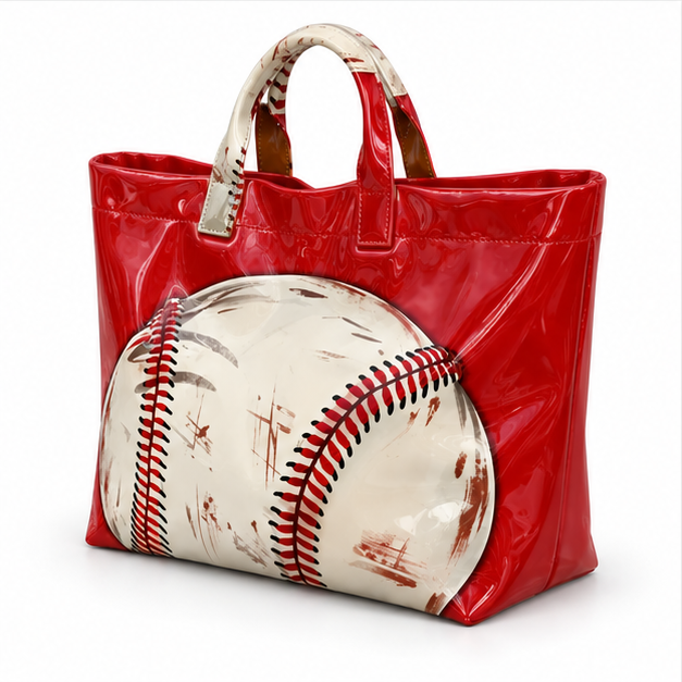 Glossy Baseball Graphic Red Tote Bag-3