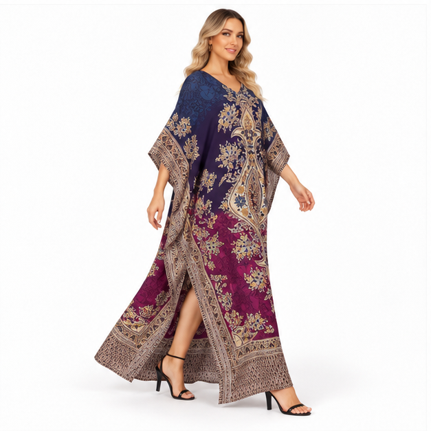 Elegant Navy Purple Paisley Modern Kaftan-3