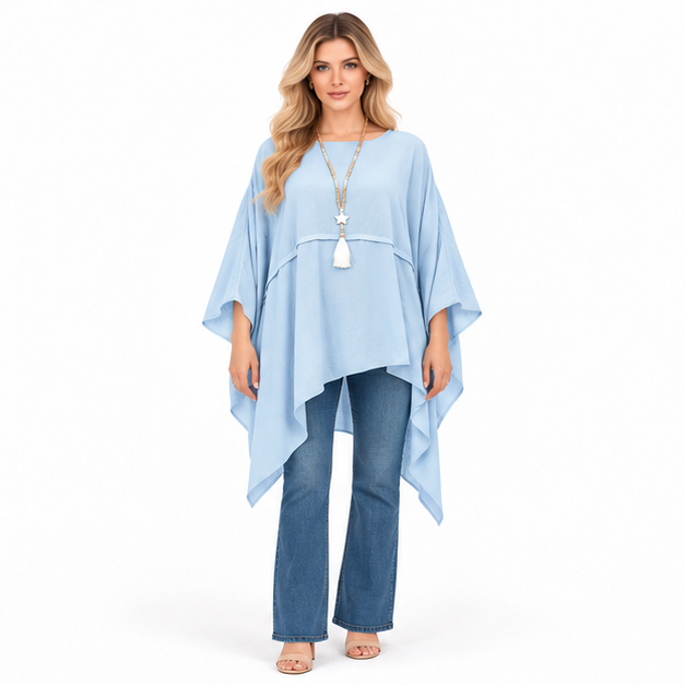 Elegant Sky Blue Flowy Kaftan Top-1