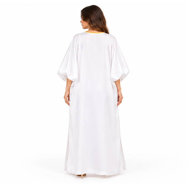 White Kaftan With Elegant Gold Embroidery-4