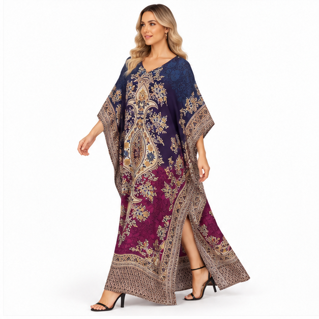 Elegant Navy Purple Paisley Modern Kaftan-2
