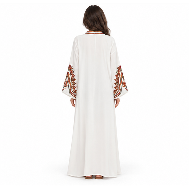 White Kaftan Elegant Embroidered Maxi Dress-4