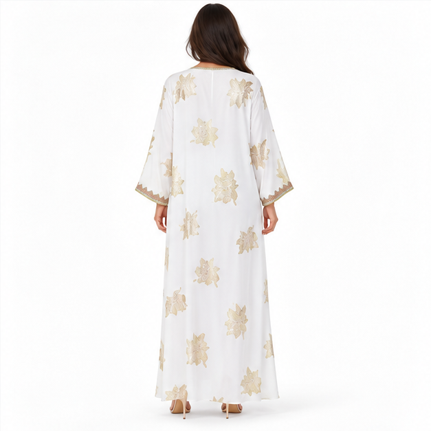 White Kaftan With Elegant Gold Embroidery-4