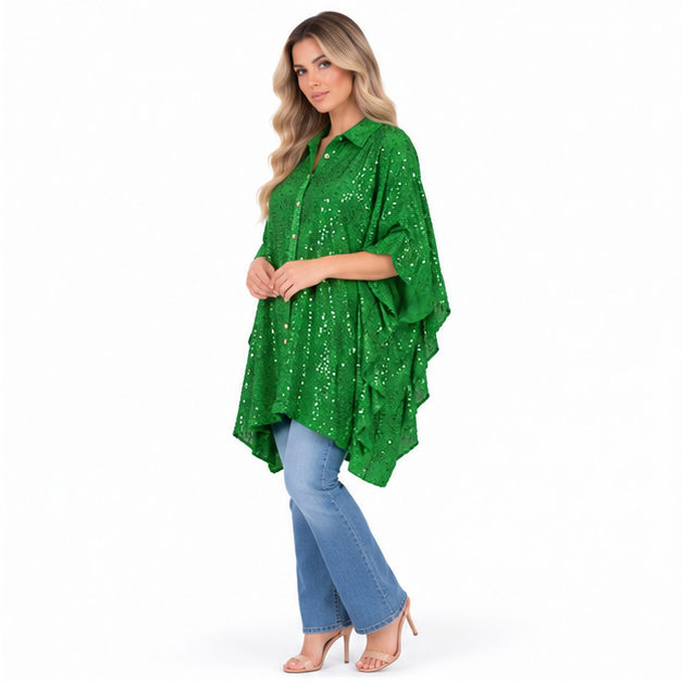 Elegant Emerald Green Sequin Kaftan Top-3
