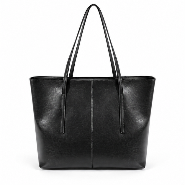 Classic Black PU Leather Everyday Tote-4