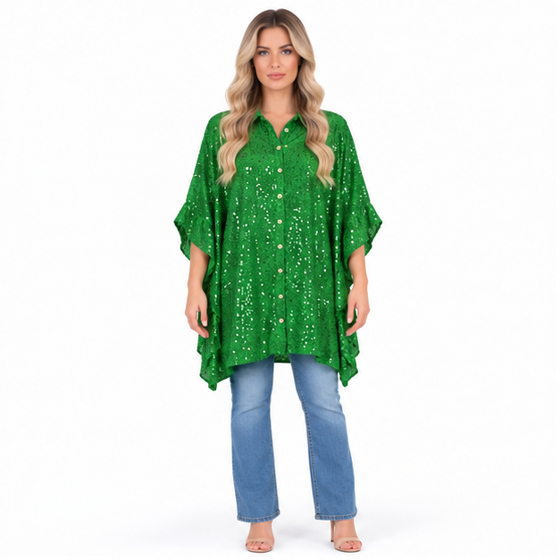 Elegant Emerald Green Sequin Kaftan Top-1