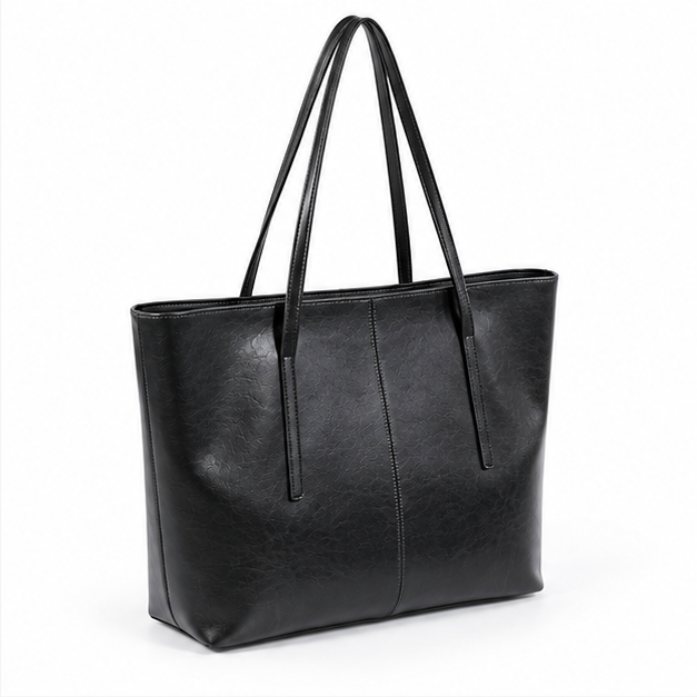 Classic Black PU Leather Everyday Tote-1