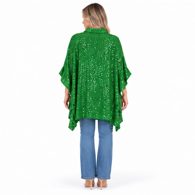 Elegant Emerald Green Sequin Kaftan Top-4