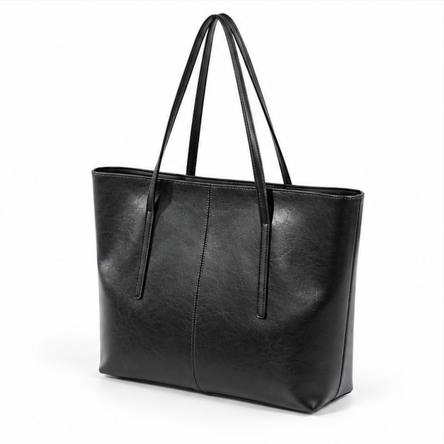 Classic Black PU Leather Everyday Tote-3