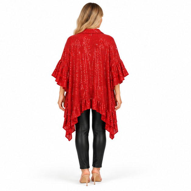 Elegant Red Sequin Ruffle Kaftan Top-4