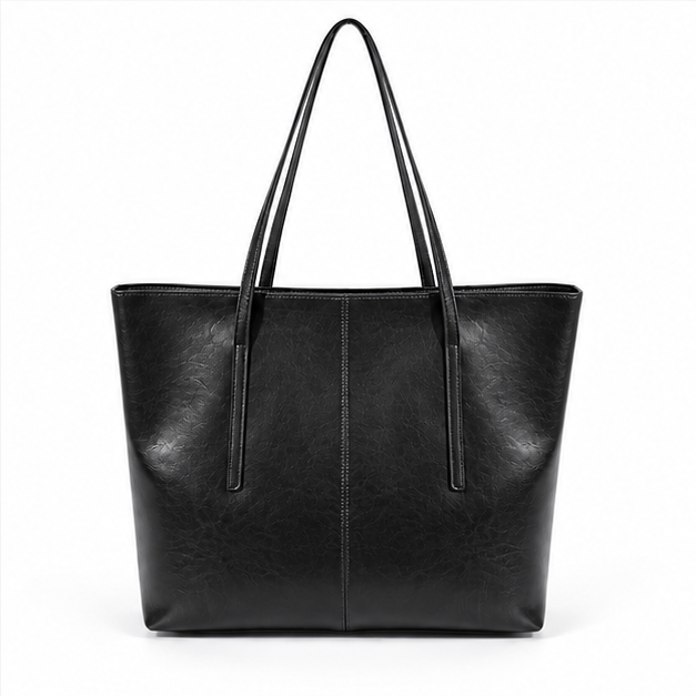 Classic Black PU Leather Everyday Tote-2