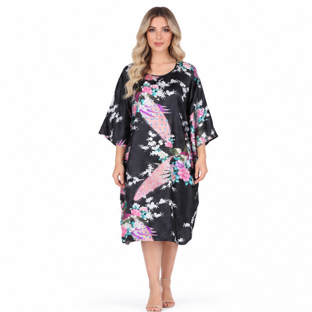 Elegant Black Floral Peacock Kaftan Top-1