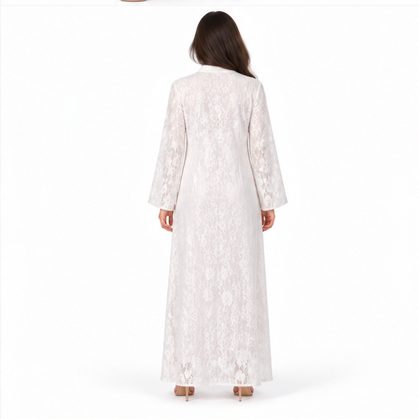 White Kaftan With Elegant Sequin Embroidery-4