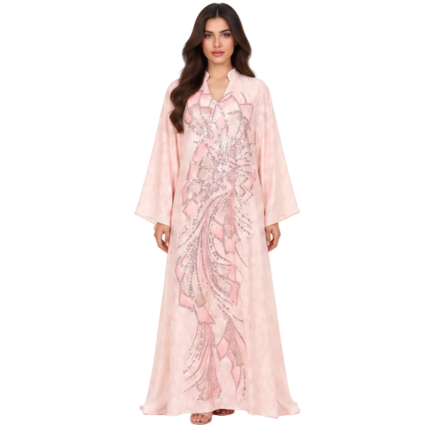 Elegant Blush Pink Embroidered Sequin Kaftan-1