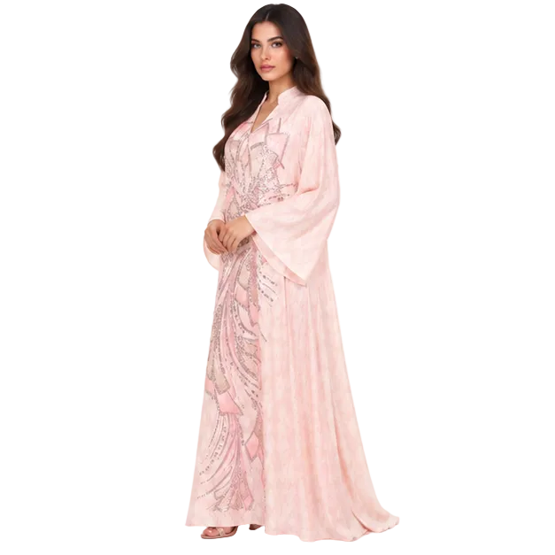 Elegant Blush Pink Embroidered Sequin Kaftan