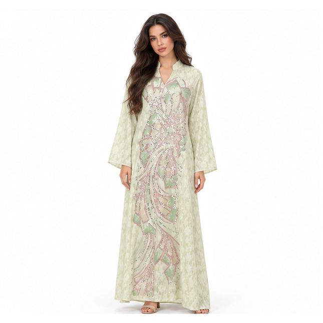 Elegant Mint Green Embroidered Sequin Kaftan-1